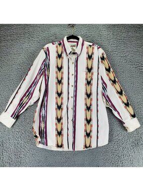 Express Rider Shirt Mens Large White Striped Vintage Long Sleeve Button Up *Read